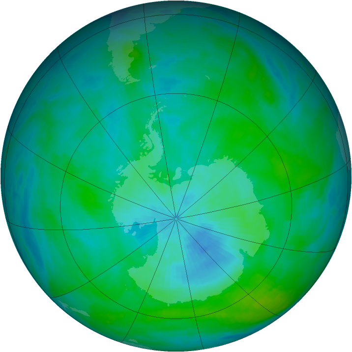 Antarctic ozone map for 26 February 1992
